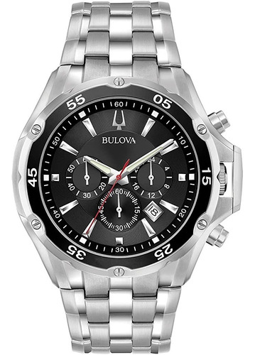 Reloj Bulova 98b333 Cronografo Cristal 100m Wr Seguro Robo Color De La Malla Plata Color Del Bisel Negro Color Del Fondo Negro