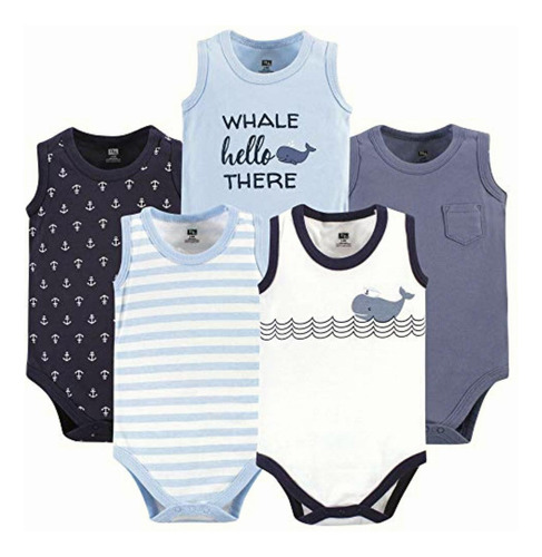 Hudson Baby Body Sin Mangas Para Bebé, Sailor Whale 5 Pack,