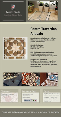 Imagen 2 de 10 de Centro Travertino 30x30, Mármol, Stella N - Forma Y Diseño