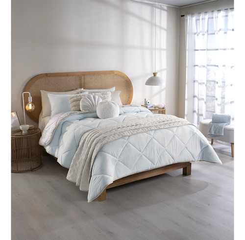 Juego De Edredon Oasis Mat / Qs Vianney Blanco / Azul Cielo