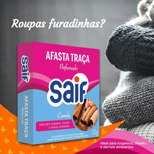 Afasta Traça Perfumado Canela Saif 50g - Kit C/ 5 Unds