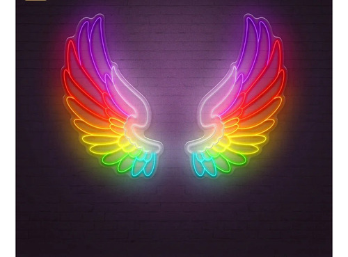 Letrero Led Neon Alas Angel Hada Coloridas 100*64cm Luminoso