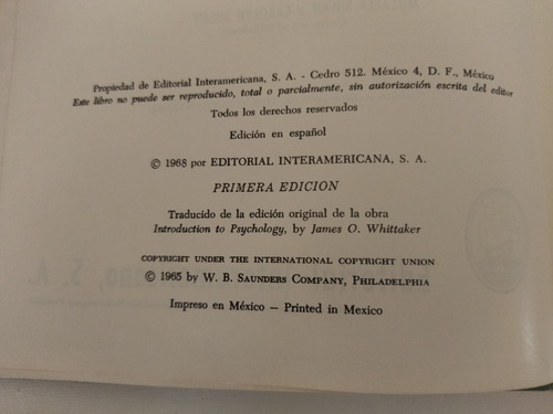 Libro Psicología - James O. Whittaker (Usado)