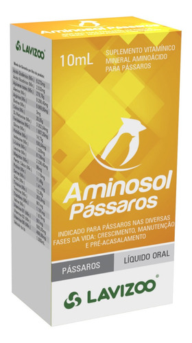 Lavizoo Aminosol Pássaros 10ml Vitamina Aminoácido
