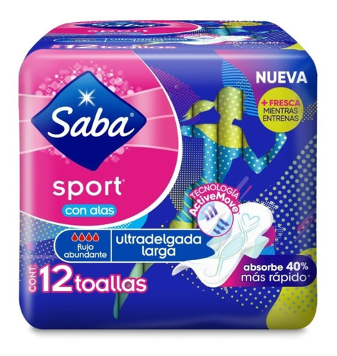 Imagen 1 de 1 de Toallas femeninas Saba Sport Ultradelgadas con alas 12 u