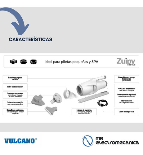 Imagen 6 de 10 de Limpiafondo Barrefondo Inalámbrico Vulcano Piletas Zuipy