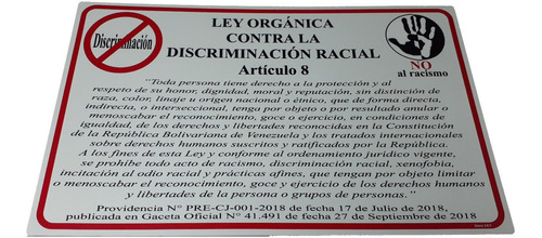 Cartel Discriminación Racial, Medidas De Ley Letrero