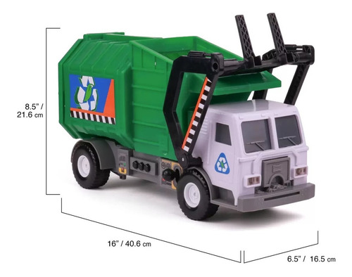 Camion De Basura Juguete Con Luces Sonido 30cm Mighty Fleet Color Verde