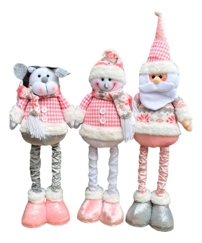 3 Monos Patas Larga Muñecos Navidad Pascuero Reno Mono Nieve Color Rosado Premium