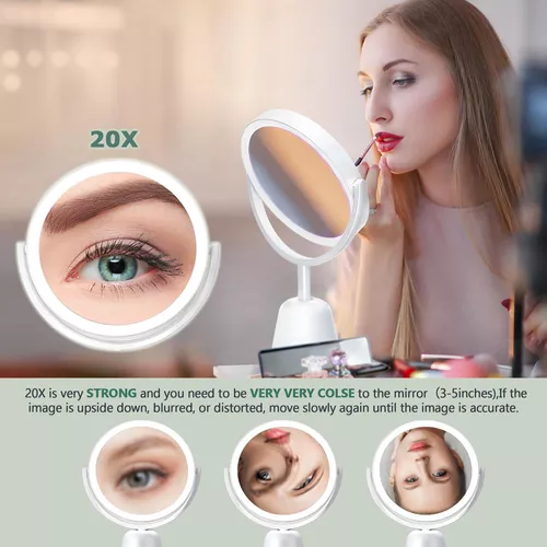 Espejo De Aumento 20X Con Luz Led, Espejo De Maquillaje Iluminado Mejorado  Con