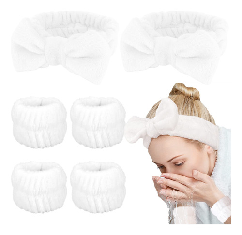 Whavel Juego De 6 Munequeras Con Diadema Para Lavado Facial,