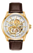 Comprar Reloj Bulova Sutton Skeleton Original Nuevo!! 97a138 Color de la correa Café Color del bisel Dorado Color del fondo Blanco
