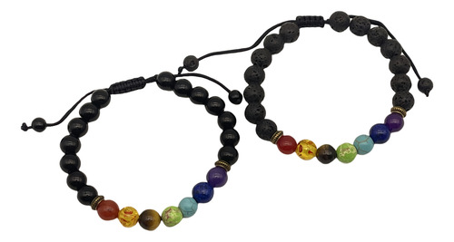Pulsera De Ágata Negra Con 7 Chakras Y Piedra Volcánica