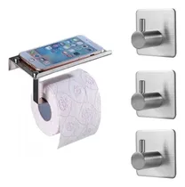 Comprar Set Kit Soporte De Papel Higenico + 3 Toalleros Acero Inox
