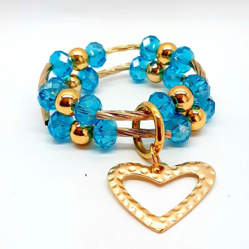 Exclusiva Pulsera Doble Cristales Turquesa Dije Corazón 