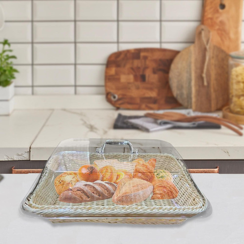L Cesta De Pan Tejida Con Tapa Y Bandeja (40 X 30 X 15 Cm),