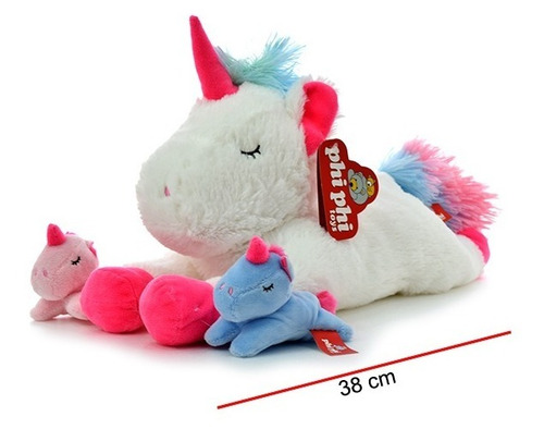 Mama Unicornio Con 2 Hijos 38cm - Orig Phi Phi Toys