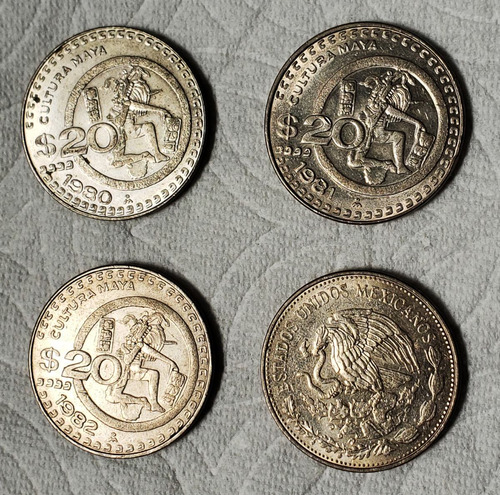 Moneda $20 Veinte Pesos Cultura Maya México 1980,81,82,83,84