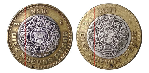 Lote 4 Monedas 10 Nuevos Pesos 1992 1993 Mex Piedra Del Sol