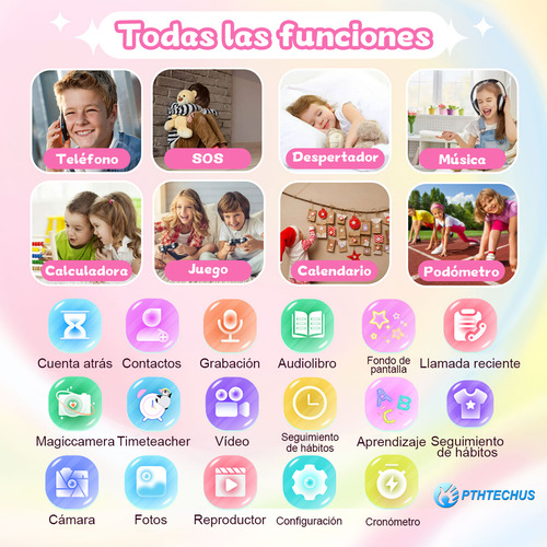 Reloj Inteligente 4g Llamadas HD Reloj Smartwatch Para Niños 4g Señal Reloj Inteligente Para Compatible con chip SIM 4g PTHTECHUS SOS smart watch Lt49 Rosa Llamadas Smartwatch,FULL HD LCD Smartwatch