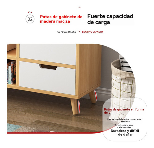 Mueble Tv Nórdico 140cm - 4 Puertas + 3 Estantes Abiertos Color Roble+blanco