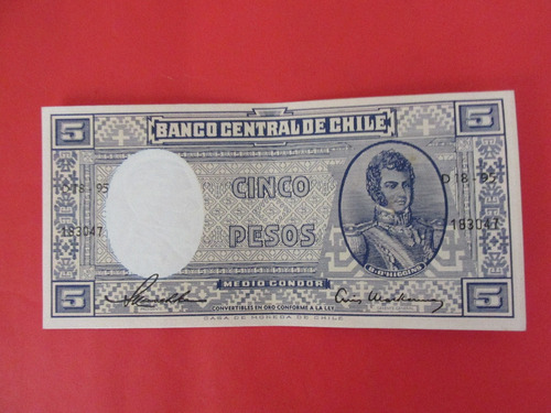 Billete Chile 5 Pesos Firmado  Maschke- Mackenna Año 1947 