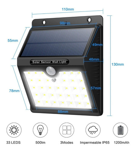 Lampara Led Panel Solar Sensor Movimiento 48 Leds Grandes