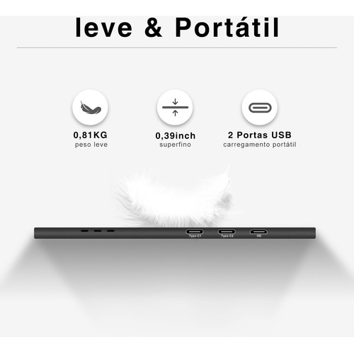 Monitor Portátil 15,6'' Com Capa Couro Fhd Ips Hdmi Usb-c