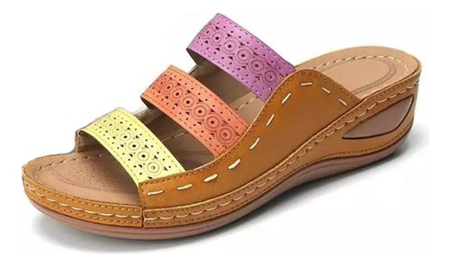 Sandalias Ortopédicas Con Punta Abierta Colorblock Wedge Sli