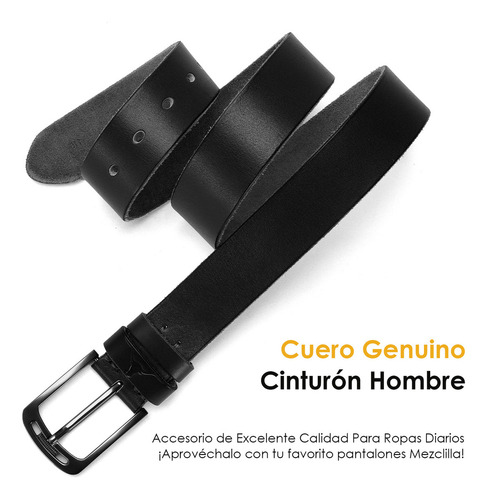 Cinturón Para Hombre Cuero Bovino Genuino Piel Cinto Casual Color Negro Diseño De La Tela Lisa Talla 110