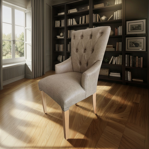 Sillas Roma Capitone Cuerina De Madera Para Comedor Moderno Marrón Claro Beige