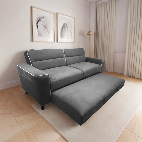Sofá Cama Sillón Sala Hogar Minimalista 3 Posiciones Gris Liso