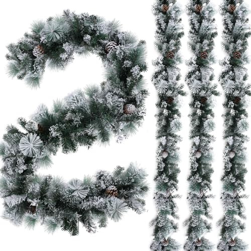 3 Pcs Snow Flocked Christmas Garland, 18 Ft Snowy Chris...