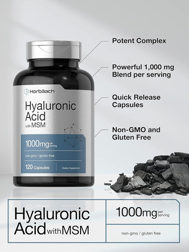 Horbäach Ácido Hialurónico Con Msm | 1000 Mg | 120 Cápsulas Sin Sabor
