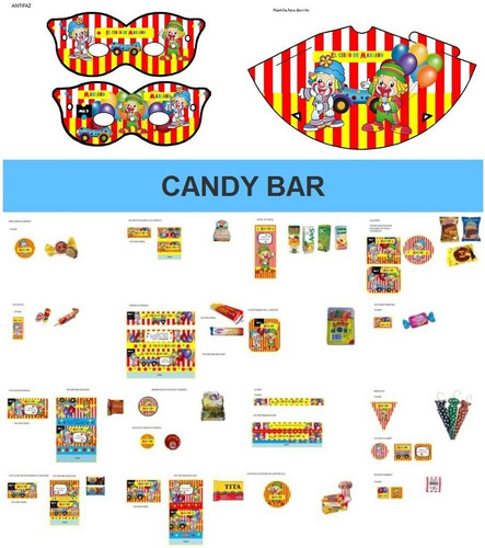 Kit Imprimible Candy Bar Payasitos De Circo Fiesta 3x1