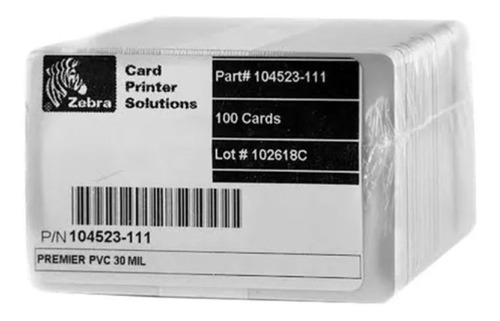 100 Tarjetas Pvc Zebra 104523-111 Cr80 30 Milesimas