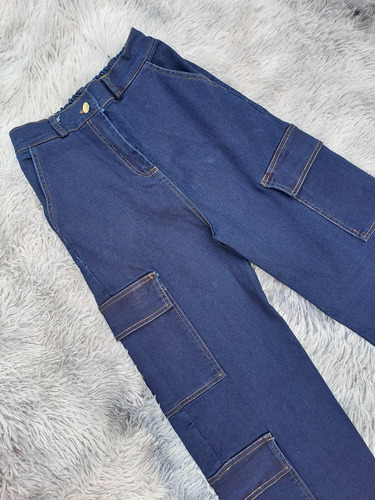 Pantalon Cargo Mujer / Mezclilla / Doble Bolsa
