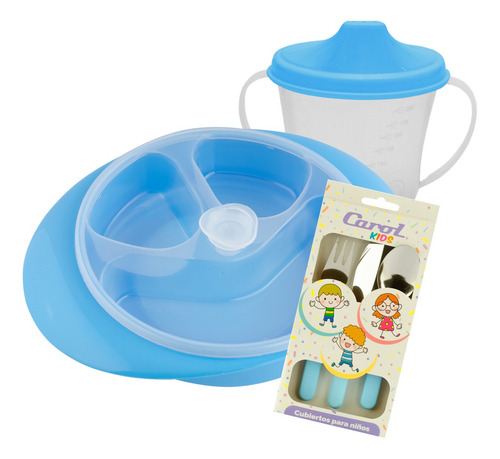 Plato Térmico Infantil Yesi + Vaso Sorbito + Cubiertos Carol