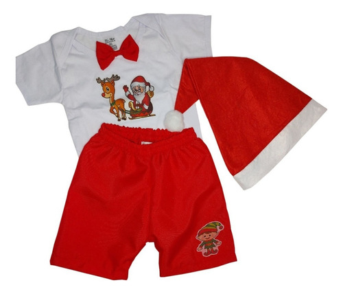 Conjunto Roupa Infantil Masculino Festa De Natal C/ Shorts