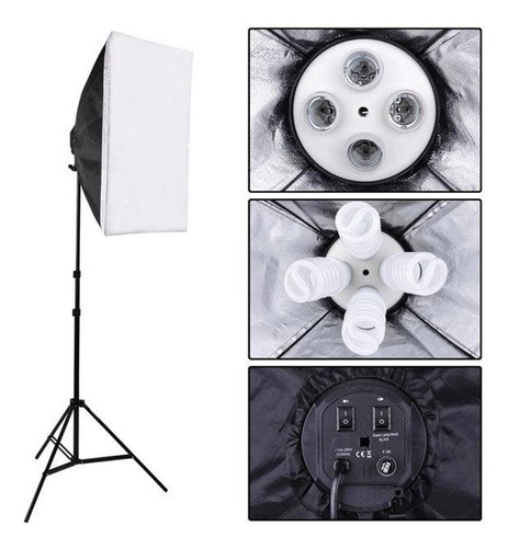 Kit De Iluminación Softbox + Socket X 4 Bombillos + Tripode