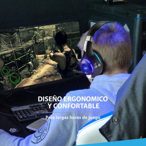 Auriculares Gamer Newvision Nw400 Negro Y Azul Con Luz Led