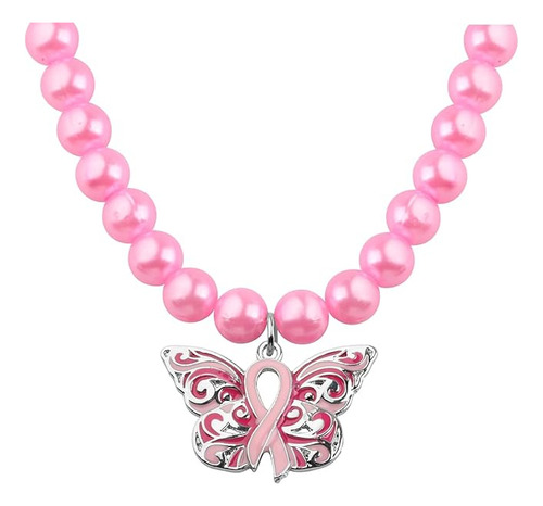 Collar Breast Cancer Pink Ribbon Butterfly Necklace Breast C