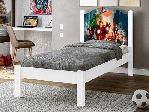 Cama tradicional B&A Solteiro Adesivada cuna color heroes con diseño de avengers