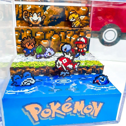 Diorama Pokémon Batalha Pokémon Red E Blue 9x9cm