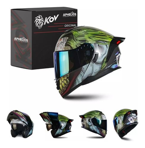 Casco Abatible Kov Original Con Led The Joker Dc Zero Verde