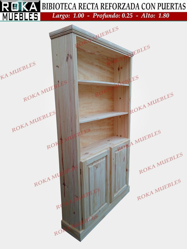 Imagen 3 de 4 de Biblioteca Recta Reforzada Con Puertas 100x25x180 Pino