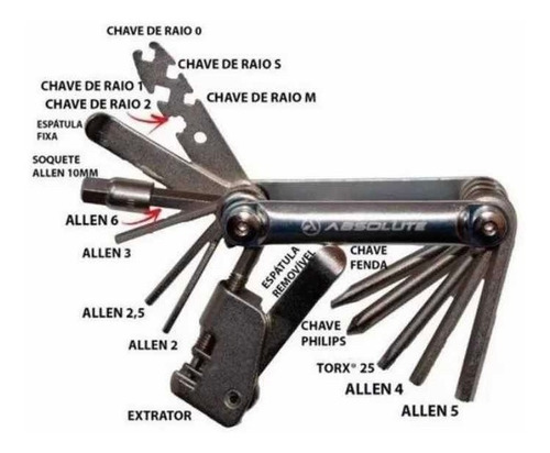 Canivete Kit Ferramentas Absolute 12 Funcões Chave Corrente