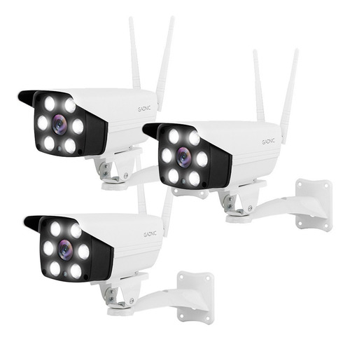 Camaras De Seguridad Kit X 3 Gadnic Wifi Exteriores Hd 1080p Color Blanco