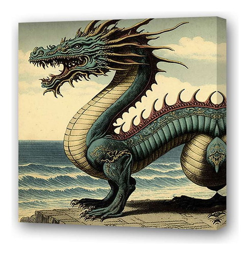 Cuadro 60x60 Cm Dragon Chino Ilustracion Arte Antiguo