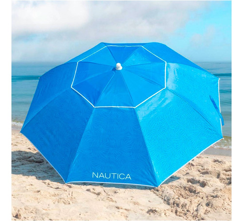 Sombrilla De Playa Y Jardín Nautica Plegable Protección Uv Color Azul Palmera